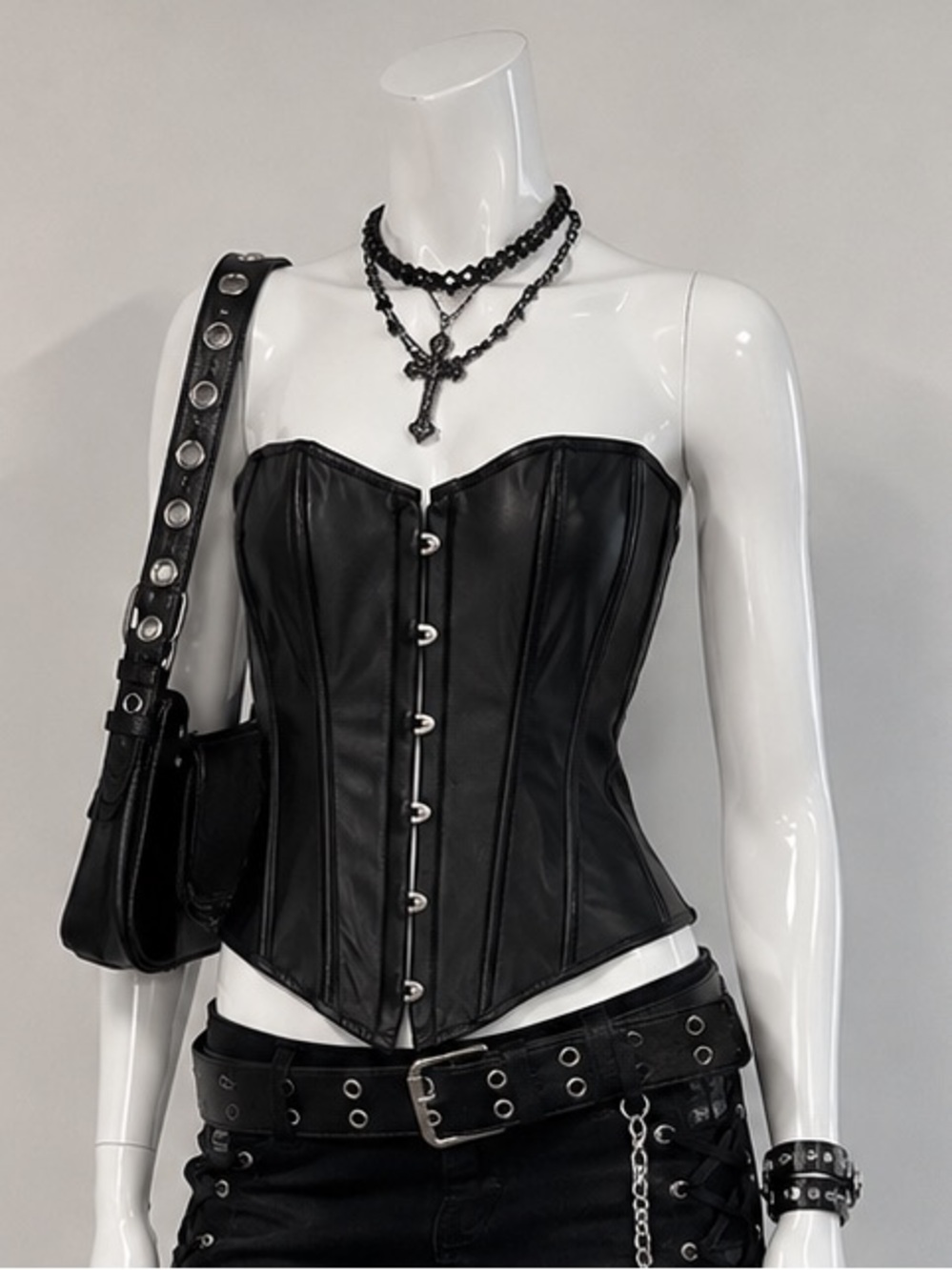 Goth Black Pleather Corset Top